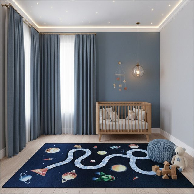 Kinderteppich Kadima Design mit Weltraum-Motiv in Blau, B/T: 120 x 170 cm - Bild 1
