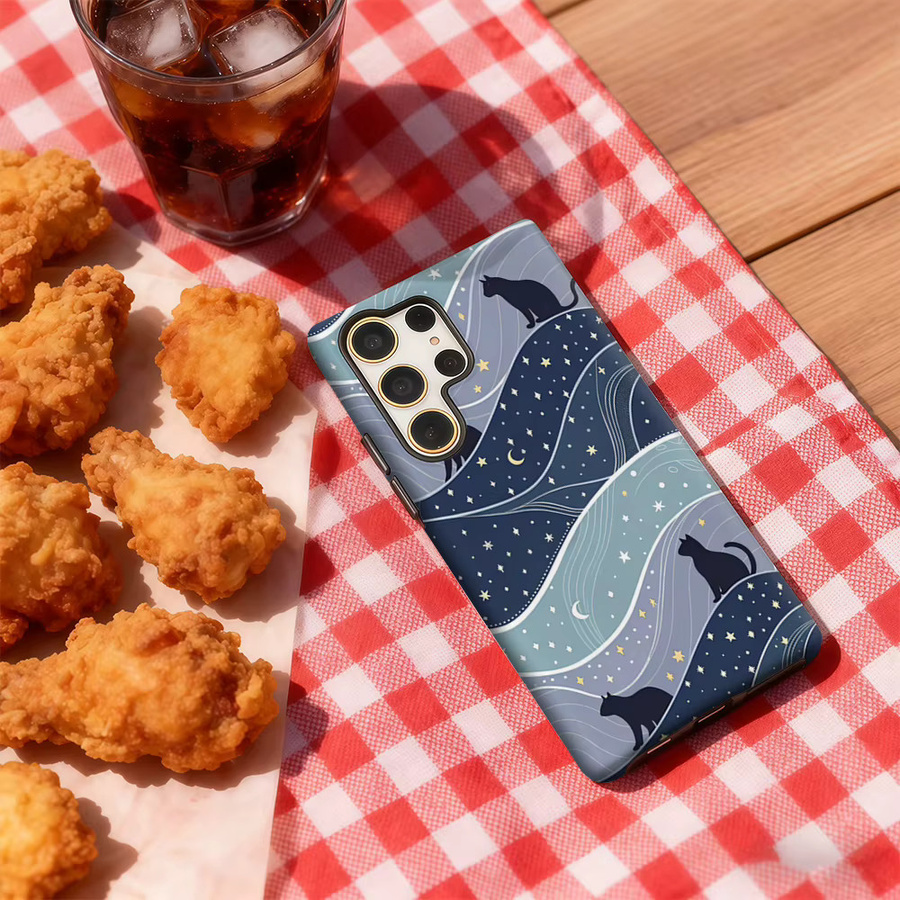 Stoßfeste Starry Night Cats Handyhülle für Samsung Galaxy S25 Ultra, S24 und S23 Ultra Plus in Blau mit doppellagiger Rückseite - Bild 4
