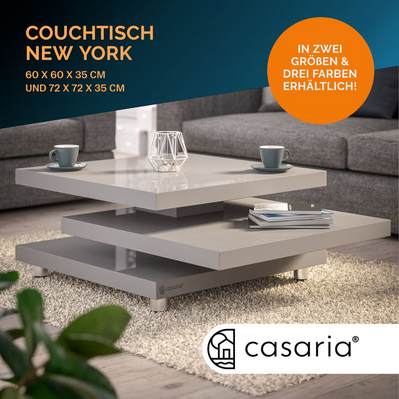 CASARIA Couchtisch New York Grau mit drehbarer Tischplatte B/T/H: 72 x 72 x 72 cm - Bild 2