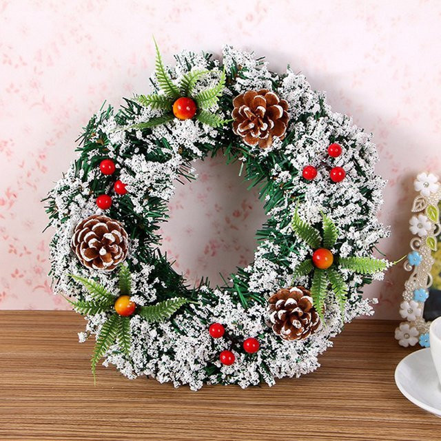 DKSHETOY Künstlicher Weihnachtskranz in Grün mit Blumen und Tannenzapfen zur Haustürdekoration, Durchmesser: 20 cm bis 30 cm - Bild 1