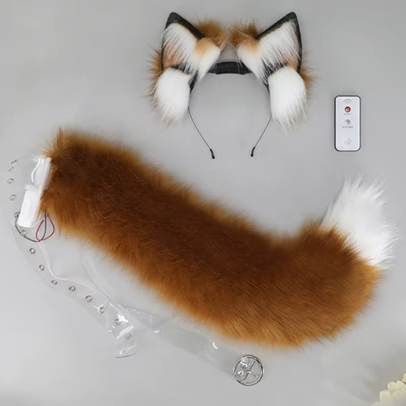 KLV Elektrische Plüsch Füchse Wolf Ohren Stirnband und Faux Pelze Schwanz, Set / Bundle - Bild 1