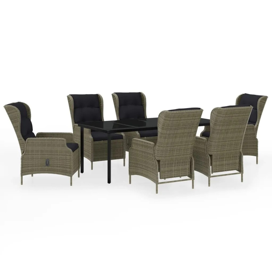 vidaXL 7-teilige Garten-Essgruppe aus PE-Rattan und Glas in Braun - Bild 2