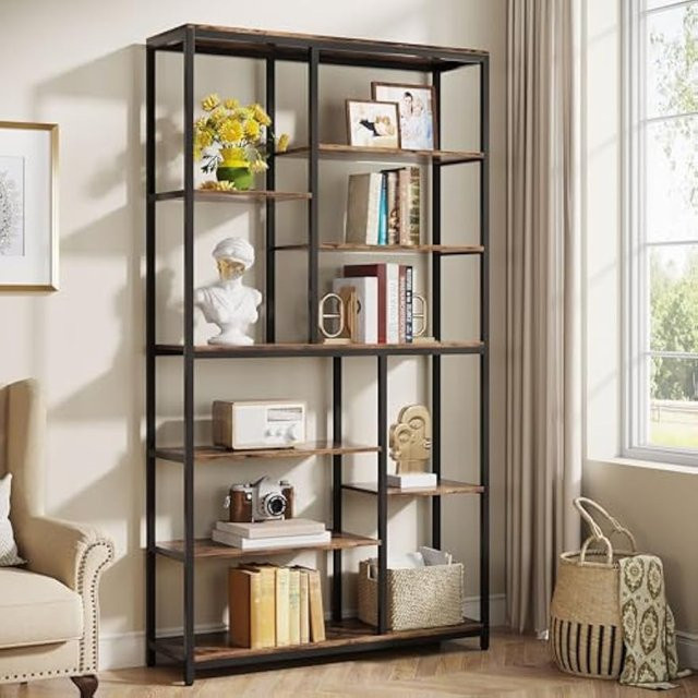 LITTLE TREE Bücherregal aus Holz und Metall in Brown 02, Industrial Etagere mit 8 offenen Regalen, Höhe: 200,66 cm - Bild 1