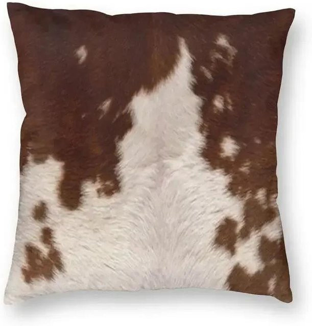 Dekokissen mit Kunstpelz und Rindsleder-Textur in Braun, B/B/H: 66 x 66 x 66 cm - Bild 1