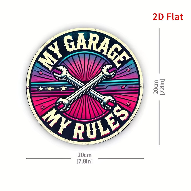 Potdemiel Retro-Garagen-Wandkunst Aluminiumschild My Garage My Rules, B/H: 20,3 x 20,3 cm, Mehrfarbig - Bild 3
