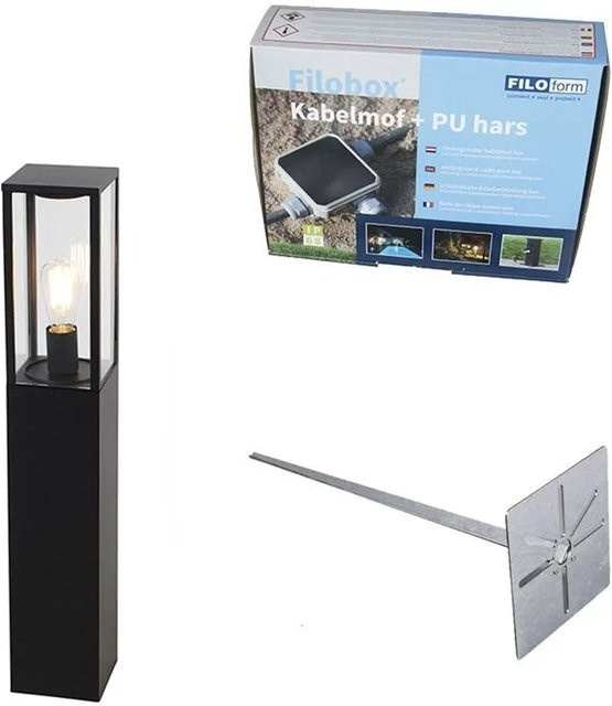 QAZQA Charlois Stehende Außenleuchte Schwarz aus Aluminium und Glas mit Erdspieß, Höhe: 80 cm - Bild 1