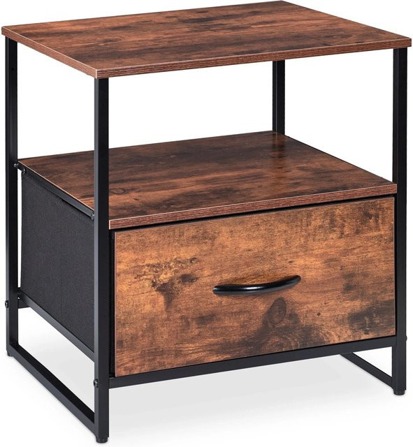 Relaxdays Nachttisch im Industrial Stil aus MDF und Metall in Schwarz und Braun mit Schublade, B/T/H: 50 x 45 x 40 cm - Bild 1