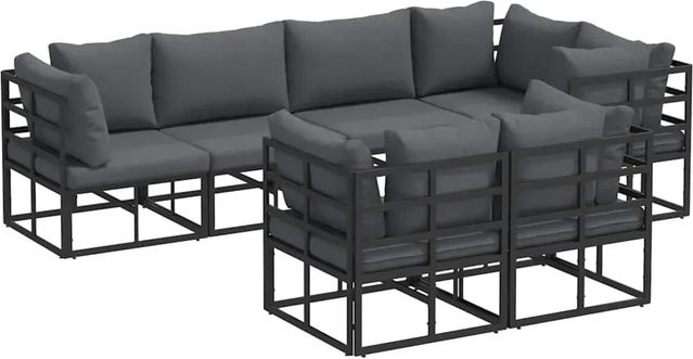 vidaXL Garten-Sofa-Set 7-tlg. aus Aluminium in Schwarz mit Kissen und L-Form - Bild 1