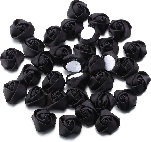 Handgefertigte Satinstoff Rosenblüten in Schwarz für DIY Broschen und Haarschmuck, 20 Stück - Bild 1
