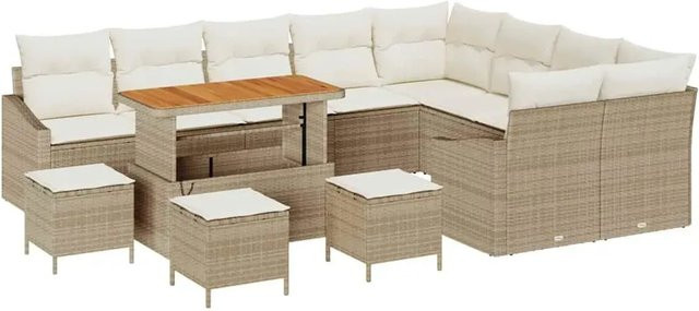 vidaXL Garten-Sofa-Set aus Poly Rattan in Beige mit 13-teiligem Set und Kissen - Bild 1