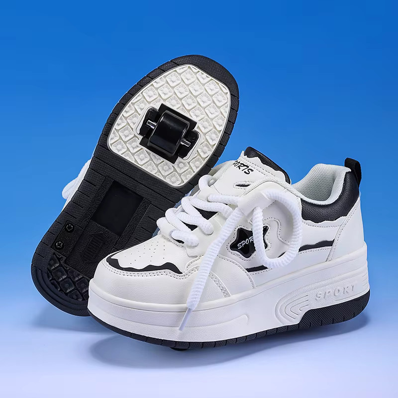 GENKCOAT Kinder-Rollschuhe, Leder-Rollschuhe, mit versteckten 2 Rädern, multifunktional, abnehmbare Freizeitschuhe - Bild 2