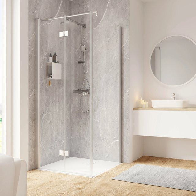 Schulte ExpressPlus Garant 2.0 Duschkabine als Eckeinstieg mit Drehfalttür und Seitenwand, Farbe Silber, Glas Transparent, B: 90 cm, H: 200 cm, T: 90 cm - Bild 1