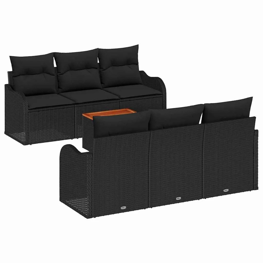 vidaXL Garten-Sofa-Set 7-teilig aus Polyrattan in Schwarz mit Polstern für Terrasse und Balkon - Bild 2