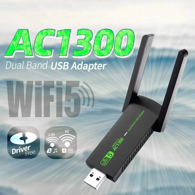 Dtvane WiFi-USB-Adapter Dualband 1300 Mbit/s 2,4 GHz/5 GHz WLAN-Dongle Schwarz - Bild 1