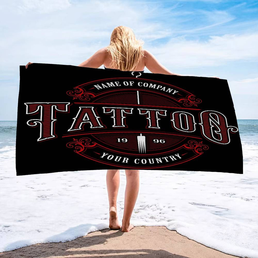Ka Chen Muda Strandtuch Tattoo Studio Logo aus Mikrofaser, bunt und weiß, B: 30 cm, H: 60 cm - Bild 4