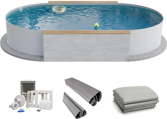 Fresh-Pool Profi Stahlwandpool Set Oval in Weiß und Grau, B/T/H: 525 x 320 x 120 cm - Bild 1