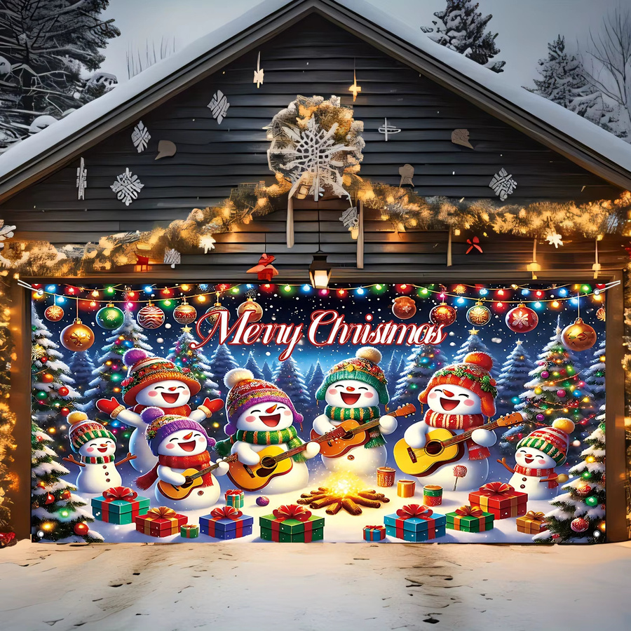 2D-Flachbanner Frohe Weihnachten Garagentordekoration mit Schneemännern, Bäumen und Geschenken, Mehrfarbig - Bild 3