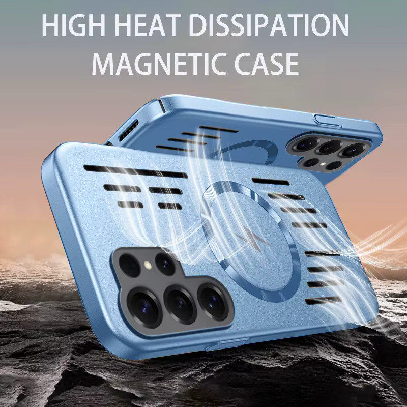 Magnetische MagSafe Schutzhülle für Samsung Galaxy S25 S24 S23 S22 Ultra Plus FE und A55 A56 aus PC und Metall mit Wärmeableitung in Blau - Bild 2