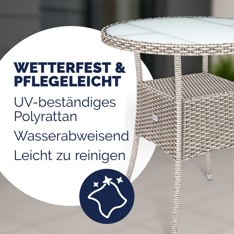 CASARIA Polyrattan Tisch in Beige mit Milchglasplatte für Garten und Terrasse, Durchmesser: 60 cm, Höhe: 74 cm - Bild 2