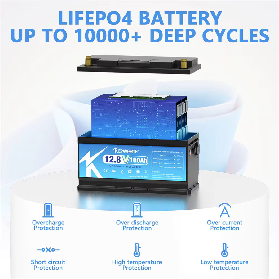 KEPWORTH Lithium-Eisen-Phosphat Batterie in Schwarz für Golfwagen, EV, RV und Solar-Energie - Bild 2
