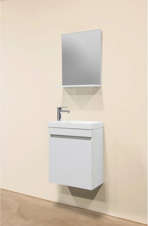 Sanotechnik Badmöbel-Set Nora modern Weiß mit Spiegel und Mineralguss, Breite: 48 cm, Tiefe: 55 cm, Höhe: 55 cm