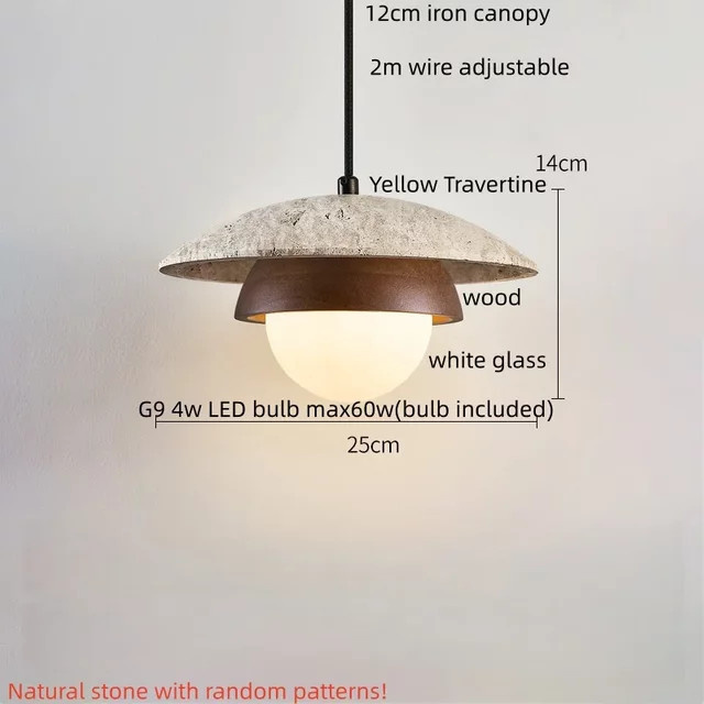 Pumous Pendelleuchte aus Massivholz in Gelb für Schlafzimmer und Hotelzimmer - Bild 1