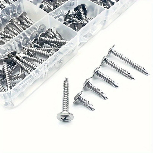 65 Stück Sortiment aus 8 modifizierten selbstschneidenden Blechschrauben mit Trusskopf aus hochfestem 410-Edelstahl in Silber - Bild 1