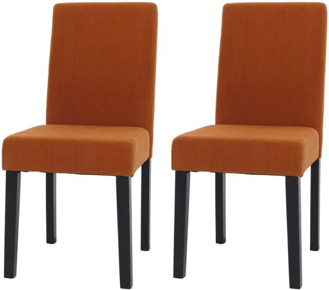 MCW Esszimmerstuhl Littau 2er-Set aus Cord in Orange mit dunklen Holzbeinen - Bild 2
