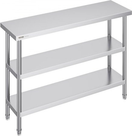 VEVOR Lebensmittel-Zubereitungstisch aus Edelstahl in Silber mit 2 verstellbaren Unterregalen, B/T/H: 121,9 x 35,6 x 86,4 cm - Bild 1