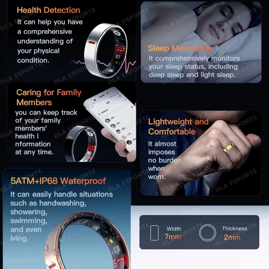 Ola Esporte Smart Ring für Männer in Silber mit Herzfrequenz-, Blutdruck-, Sauerstoff- und Schlafüberwachung sowie 5ATM+IP68 Wasserdichtigkeit - Bild 2