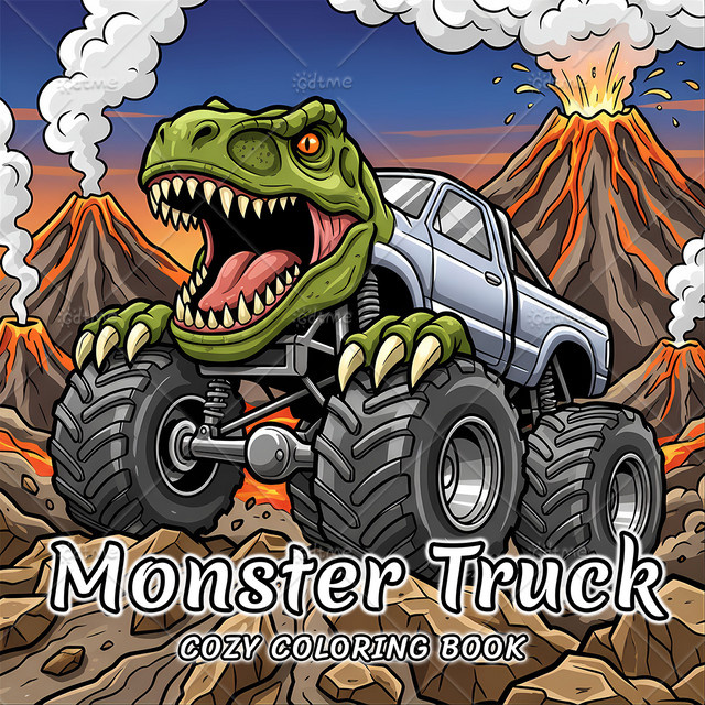 GDTME Monster Truck Dinosaurier Abenteuer Malbuch für Erwachsene - Bild 1