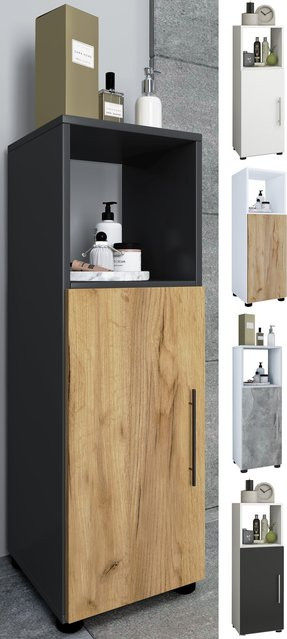 VCM Midischrank Flandu aus Holz für das Badezimmer mit offenem Fach und Drehtür, H x B x T: 93 x 31 x 30 cm - Bild 1