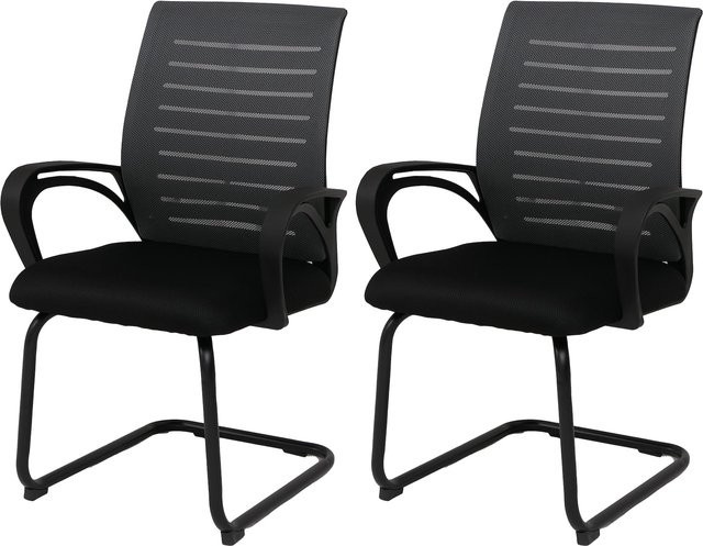 2er-Set Konferenzstuhl MCW-K51 Freischwenger mit grauem Stoffbezug und schwarzem Gestell - Bild 1
