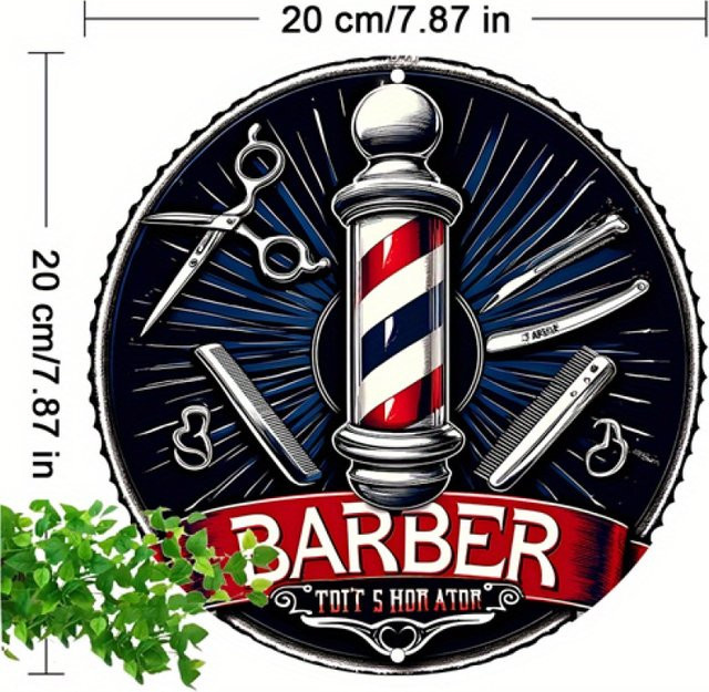 Potdemiel Vintage Barber Pole Metallschild, rund, Mehrfarbig, Durchmesser: 20,32 cm - Bild 1
