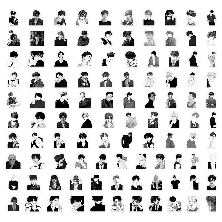 103 Stück Schwarz-Weiß Aufkleber mit Jungen Motiven von Golden Memory Stickers Store für Tagebücher, Telefone und DIY-Bastelarbeiten - Bild 3