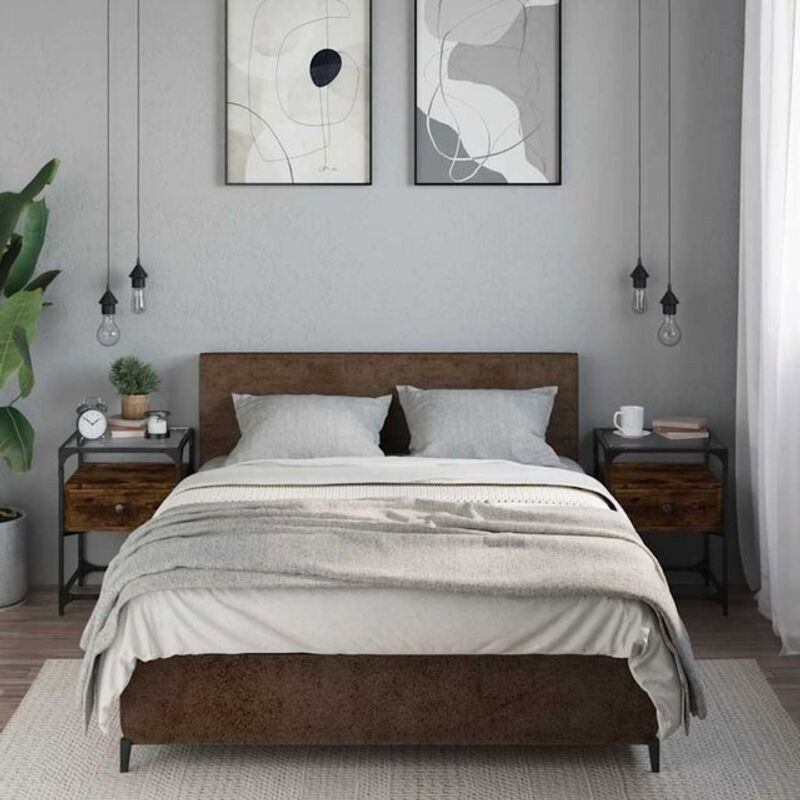 VIDAXL Set 2 Nachttische im Industrial Design aus Holzwerkstoff und Stahl, Farbe Braun, B/T/H: 40 x 40 x 55 cm - Bild 1