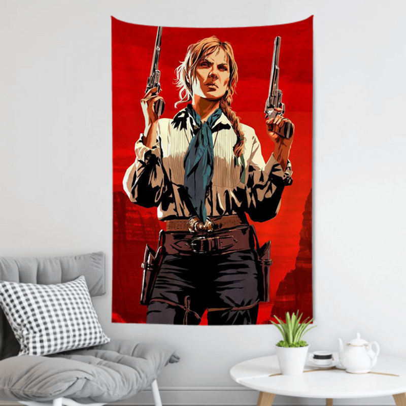 Rdr2 Sadie Adler Wandteppich in Rot im Vintage-Design, rechteckiges Wandtuch zur Raumdekoration, B/H: 70 x 50 cm - Bild 1
