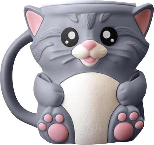 Hibaby3 Keramiktasse in Katzenform mit 3D-Tierdesign, Grau - Bild 1