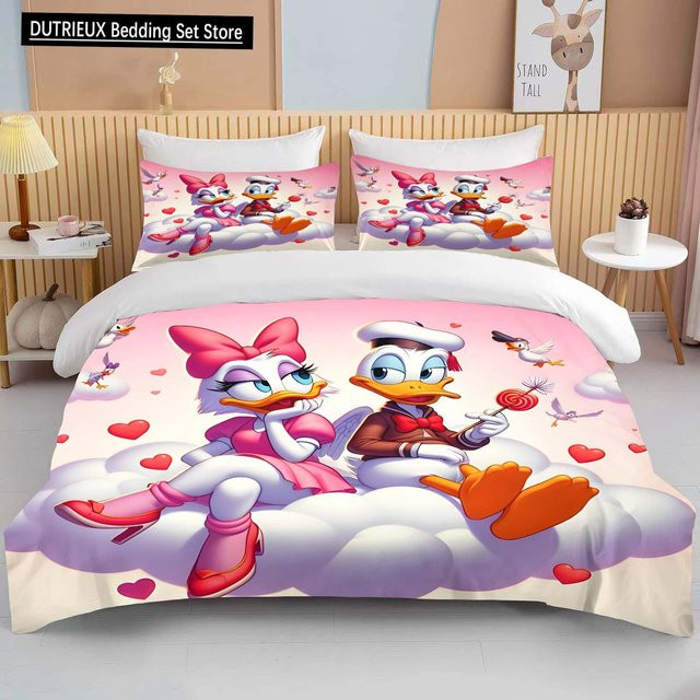 Disney Donald und Daisy Duck Bettwäsche-Set aus Mikrofaser in Pink, bestehend aus Bettbezug und Kissenbezug, Breite: 140 cm, Länge: 200 cm - Bild 1