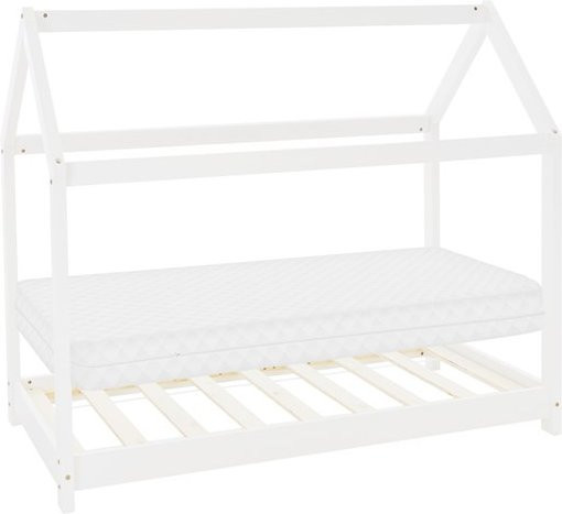 ML-Design Kinderhausbett aus Kiefernholz in Weiß inklusive Matratze und Lattenrost, B/T: 160 x 80 cm, Höhe: 132 cm - Bild 1