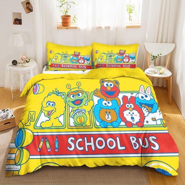 Gu Tao Sesamstraße 3D Kinder-Bettwäsche-Set aus Polyester, Gelb, 3-teilig, B: 140 cm, L: 210 cm - Bild 1