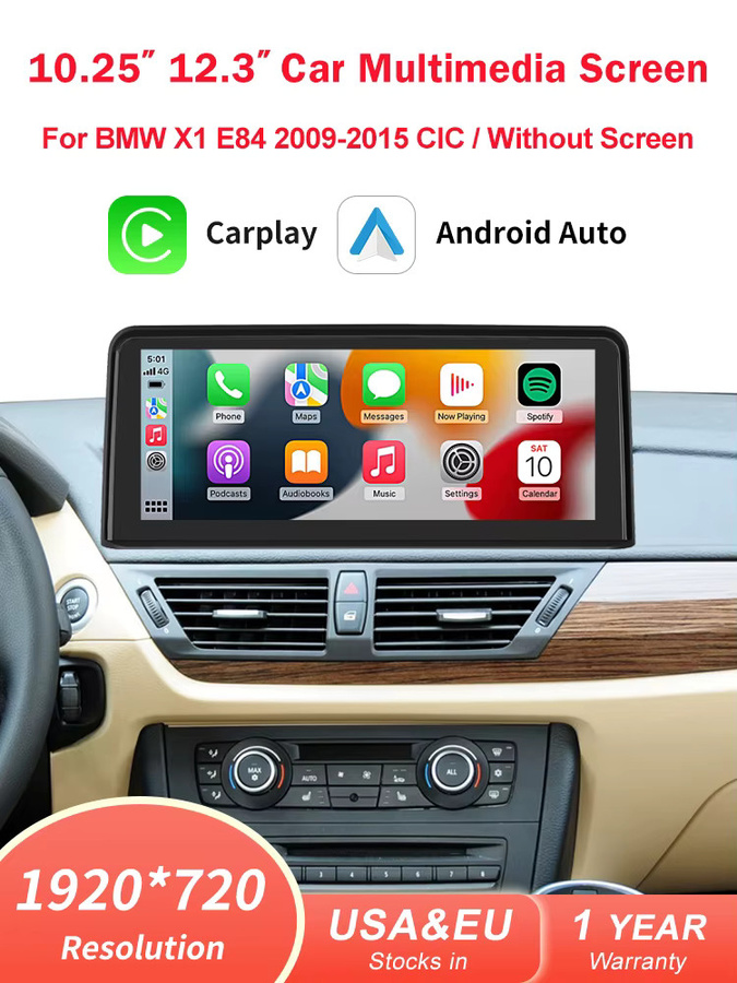 Road Top Wireless Carplay und Android Auto Multimedia-Display für BMW X1 E84, 10,25 Zoll Touchscreen mit Bluetooth und Mirrorlink, Schwarz - Bild 1