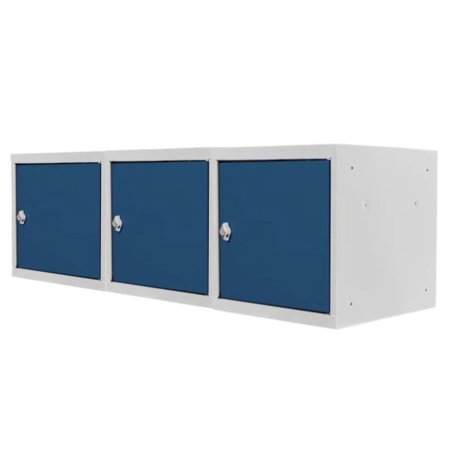 PROREGAL Blocky Schließfachwürfel Set aus 3 Stück mit Drehriegelschloss für Vorhängeschlösser, Farbe: Lichtgrau/Blau, B/T/H: 40 x 40 x 40 cm - Bild 2