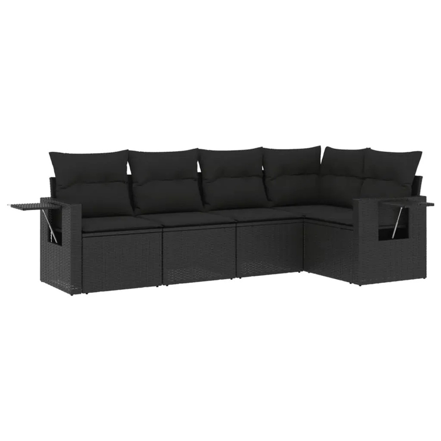 vidaXL 5-teilige Garten-Sofagarnitur in L-Form aus schwarzem Poly-Rattan mit Sitzkissen und Rückenkissen - Bild 2