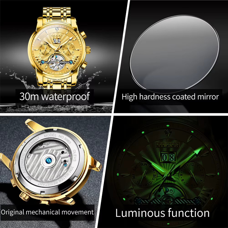 OLEVS Armbanduhr Automatik, Edelstahl, Bicolor, Gold, Herren - Bild 4