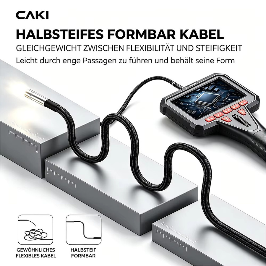 CAKI Industrieendoskop Inspektionskamera mit 4,5 Zoll IPS-Bildschirm, HD 1080P, 360 Grad Zwei-Wege-Gelenk und IP67 wasserdichtem halbstarrem Kabel mit LED-Licht in Schwarz - Bild 7