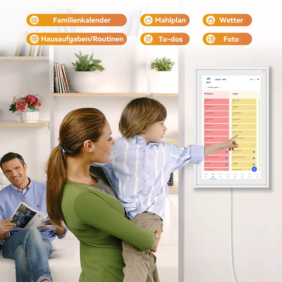 Kingrid P15 Smart Digitaler Kalender 15,6 Zoll mit WLAN und Touchscreen in Weiß zur Mahlzeiten- und Aufgabenplanung mit Google und iCloud Synchronisierung - Bild 2
