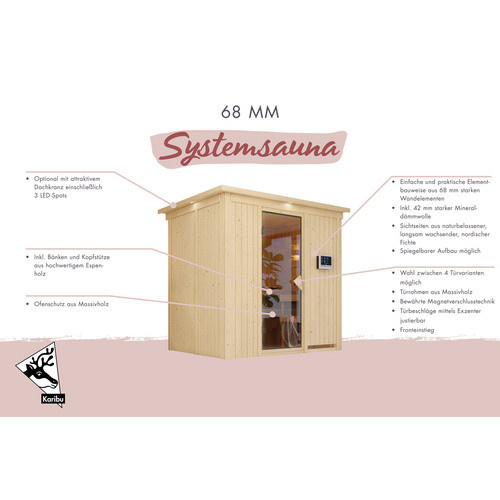 Karibu Sauna Kothla aus Fichtenholz in Beige für 3 Personen inklusive 9 kW Bio-Kombi-Saunaofen mit externer Steuerung B/T/H: 198 x 151 x 196 cm - Bild 2