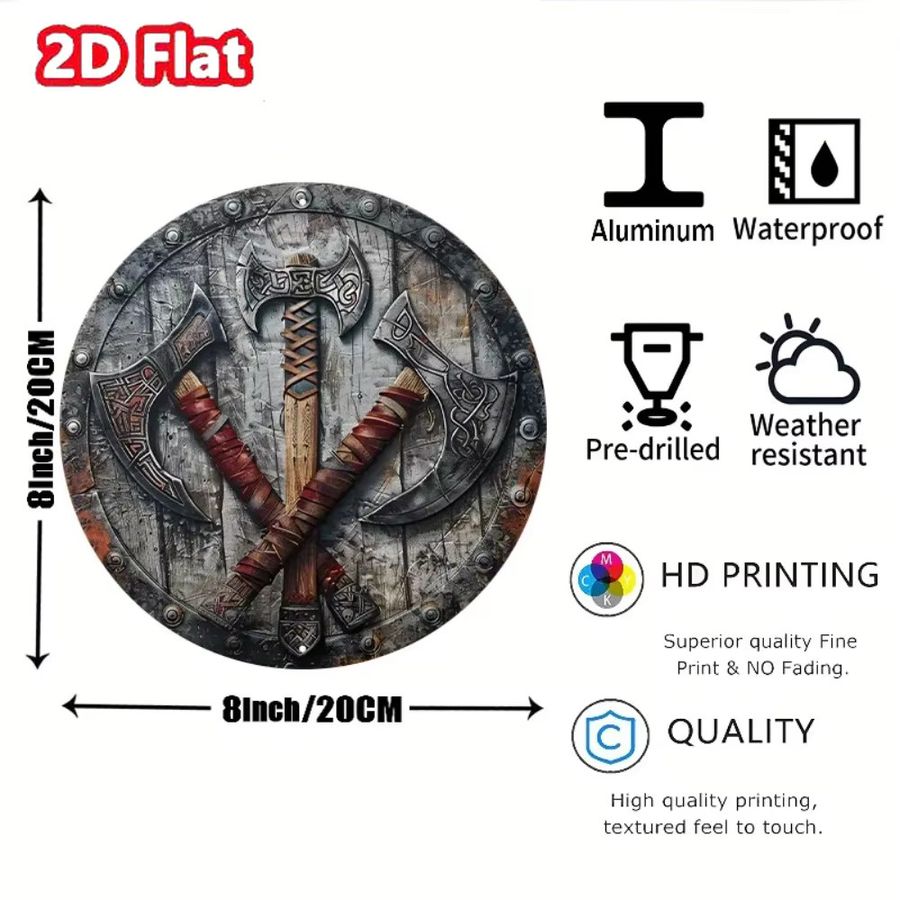 HELLOYOUNG Viking Battleaxe 3D-Wandkunst aus Aluminium mit wasserfestem HD-Druck - Bild 2