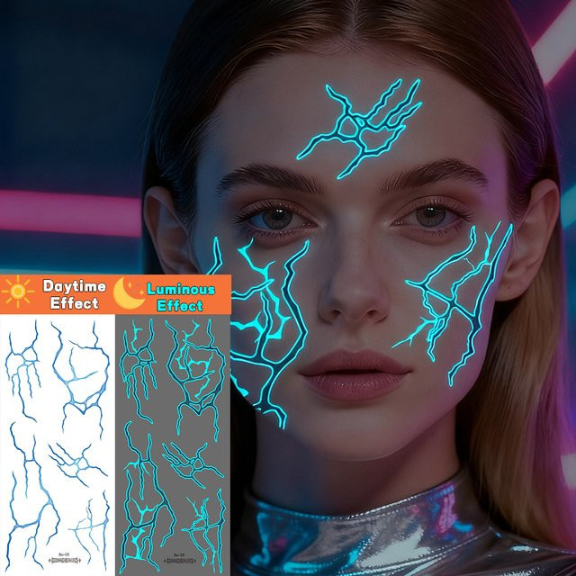 ROCOOART Temporäre Tattoos, blau lila Blitzader Design, Damen - Bild 1